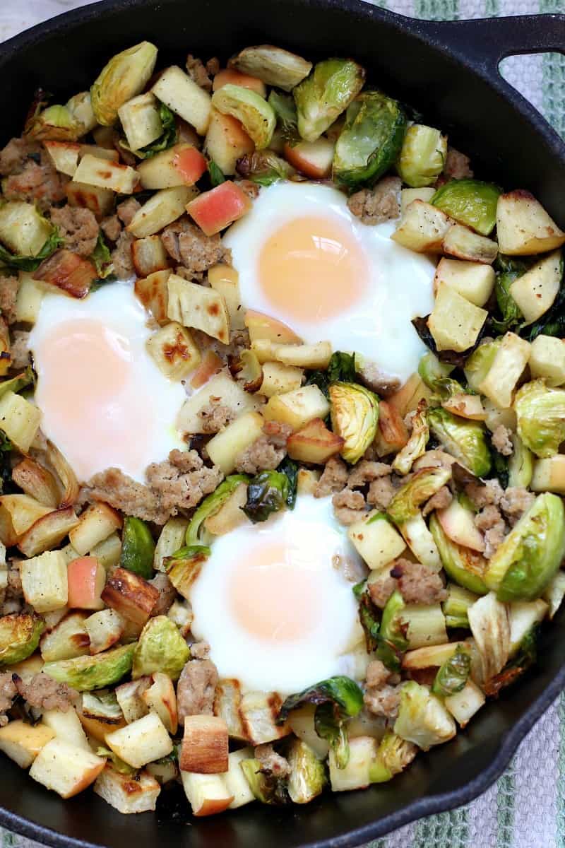 Sweet Potato Hash with brussels sprouts, apples and turkey