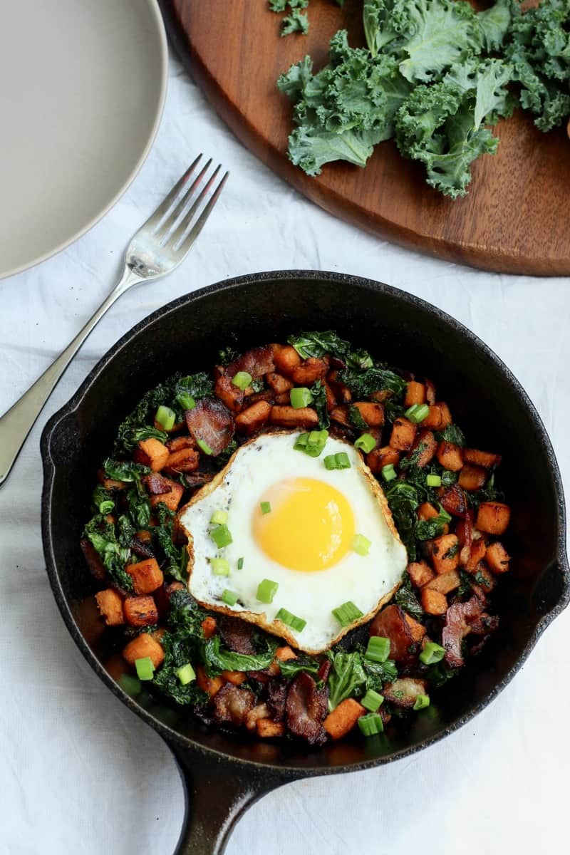 Sweet potato kale and bacon hash for one - whole30