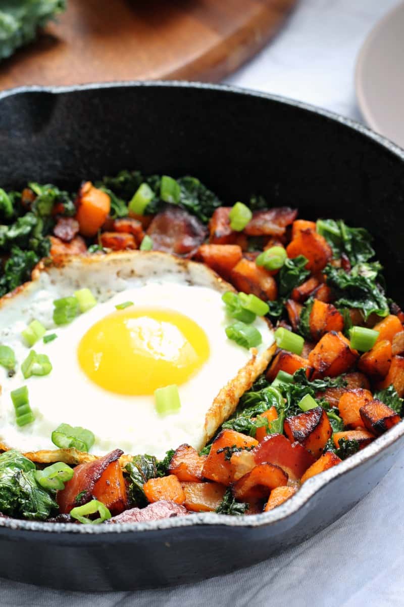 Sweet Potato Bacon Kale Hash For One {Paleo & Whole30}