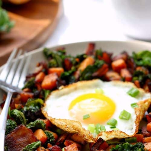 Sweet Potato Bacon Kale Hash For One {Paleo & Whole30}