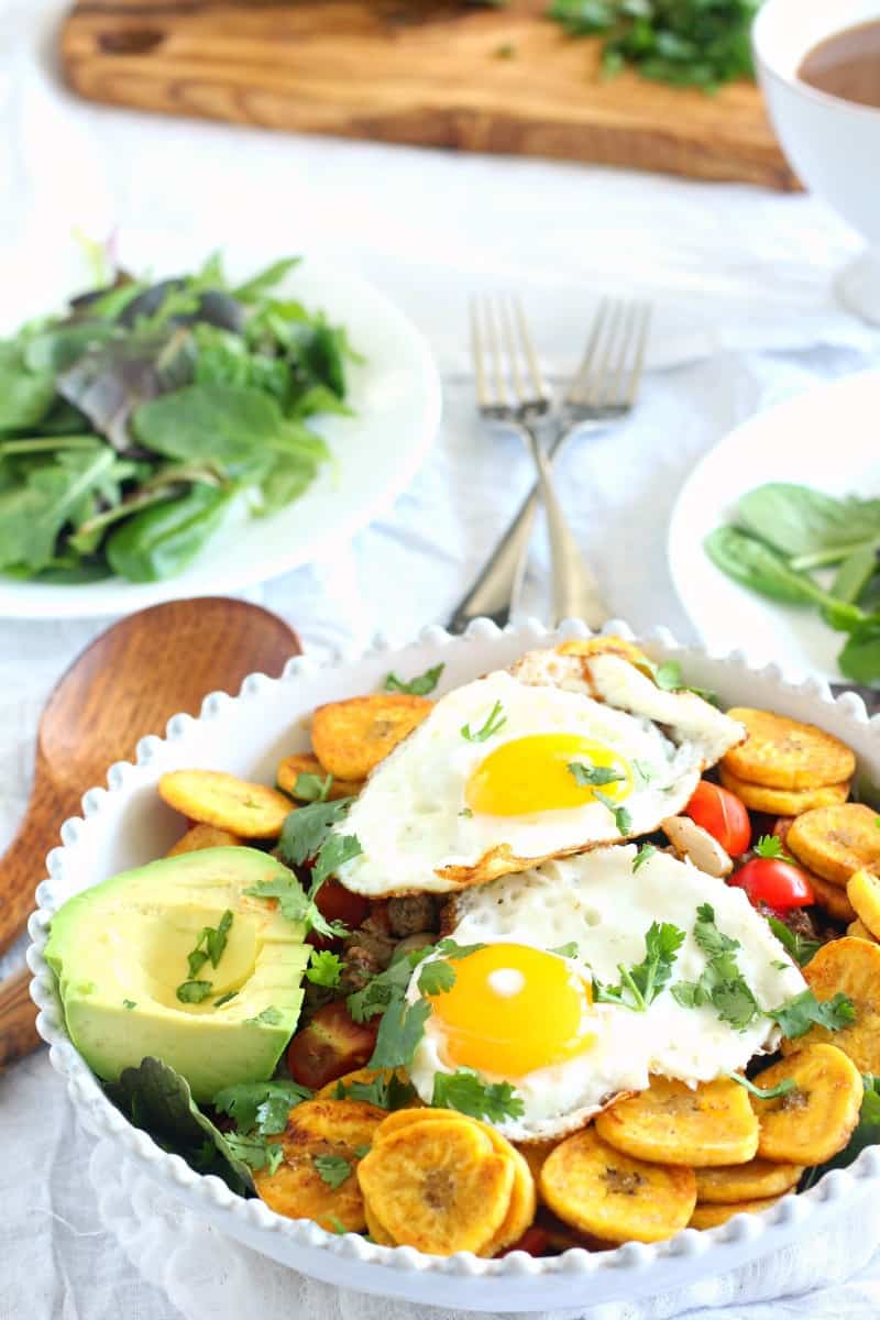 Breakfast Taco Salad with plantain chips - whole30