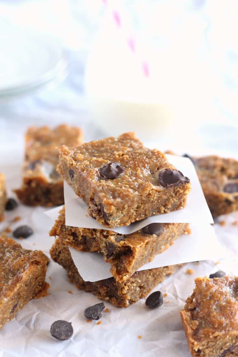 Paleo Blondies with Caramel and Chocolate Chips