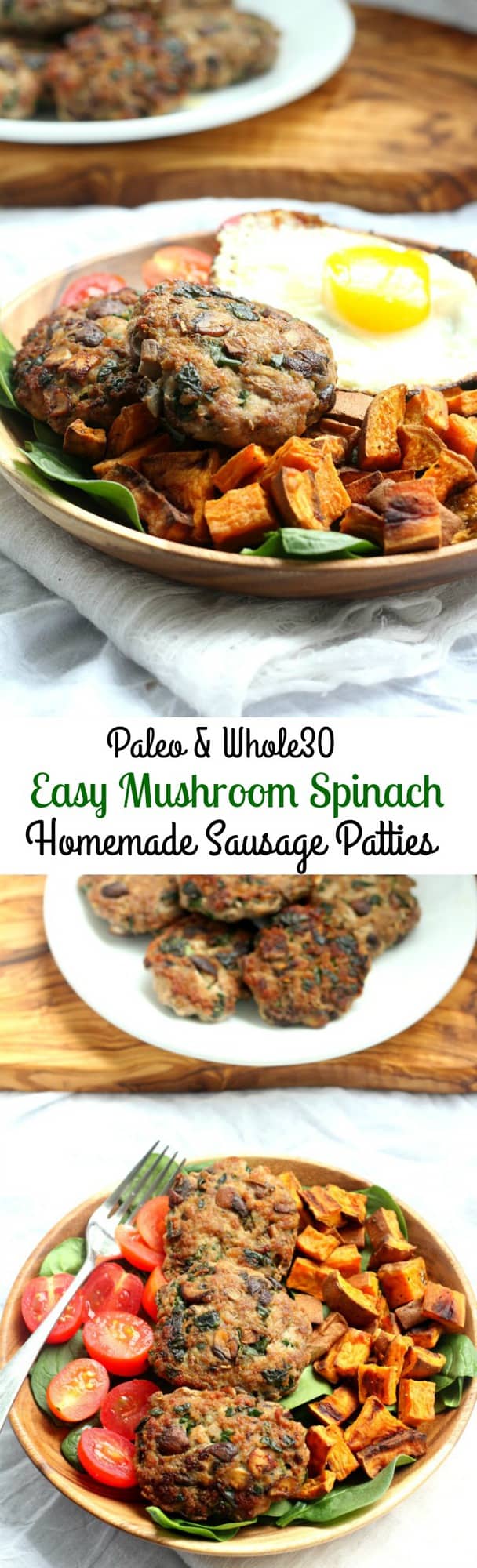 Mushroom Spinach Easy Homemade Pork Sausage Patties that are Paleo and Whole30 friendly #ad #Blenditarian #CG