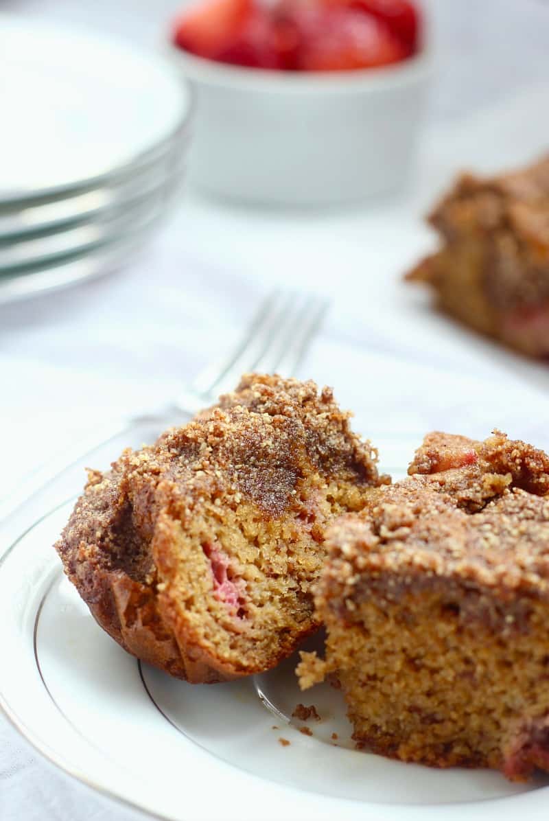 Strawberry banana paleo coffee cake with crumb top