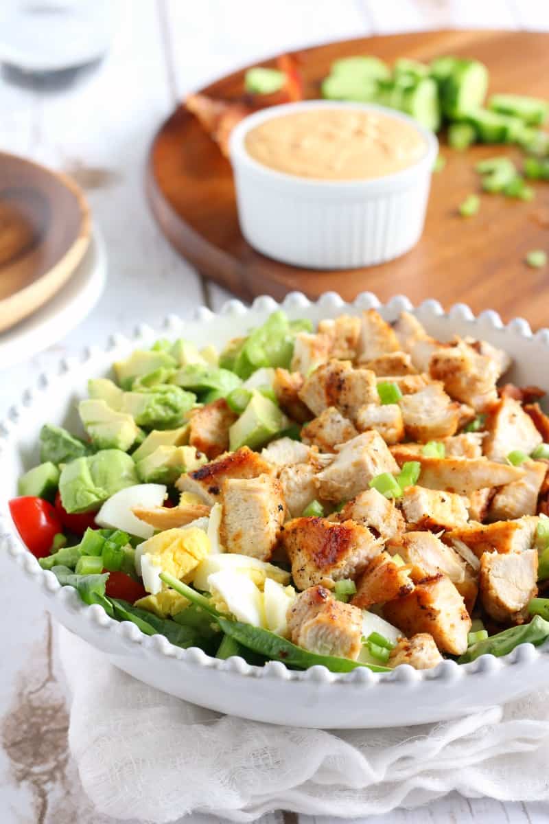 Chicken cobb salad with buffalo ranch, two ways