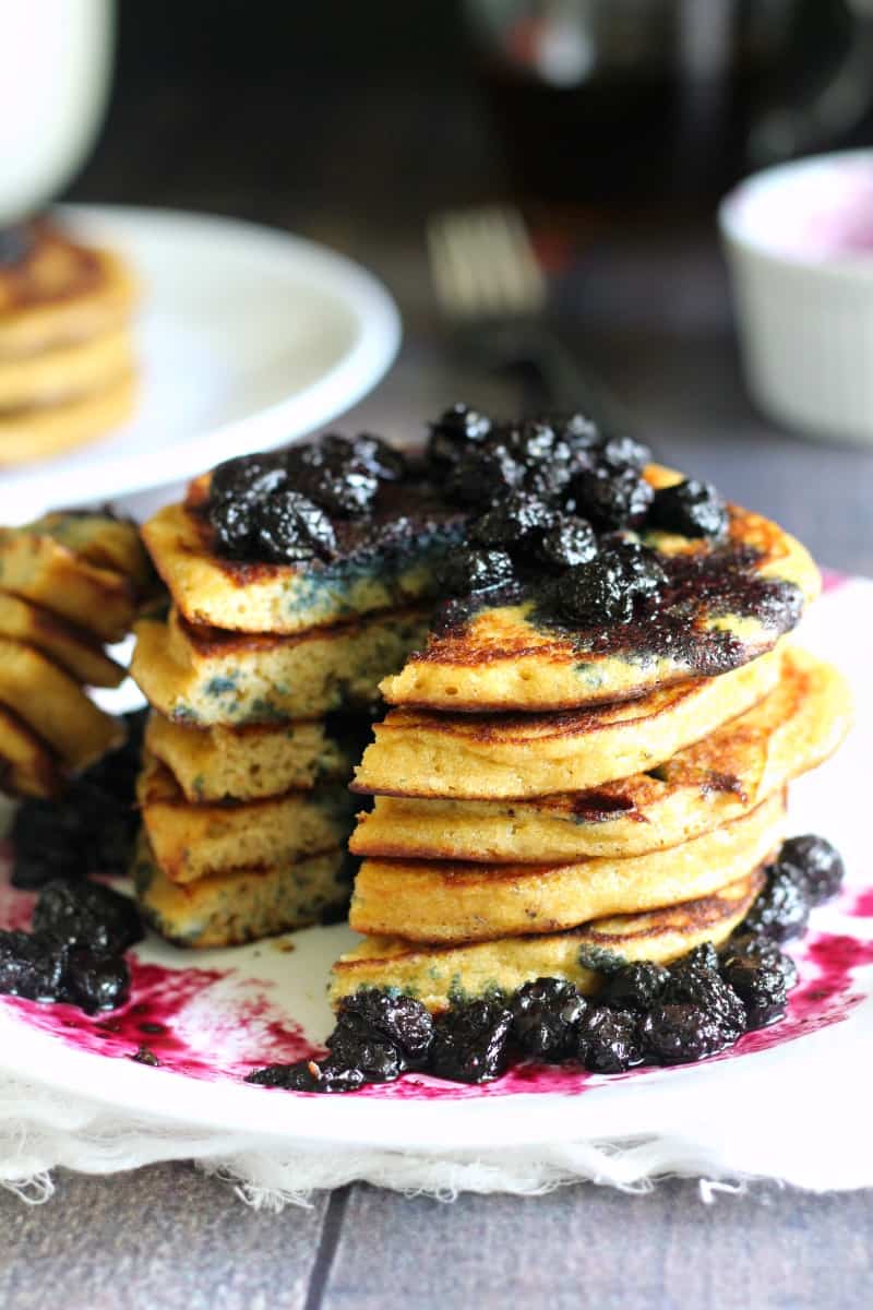 Paleo Blueberry Pancakes with Maple Blueberry Compote