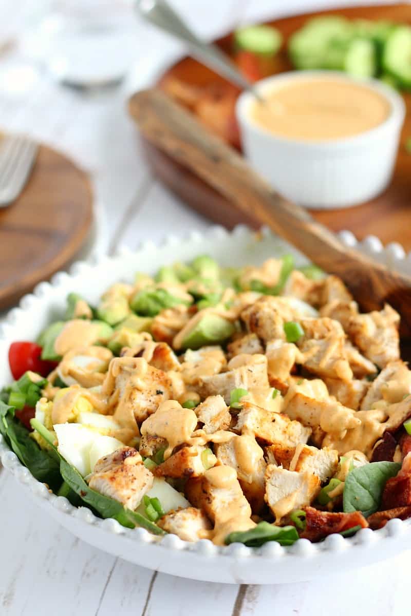 cobb salad with paleo buffalo ranch dressing two ways