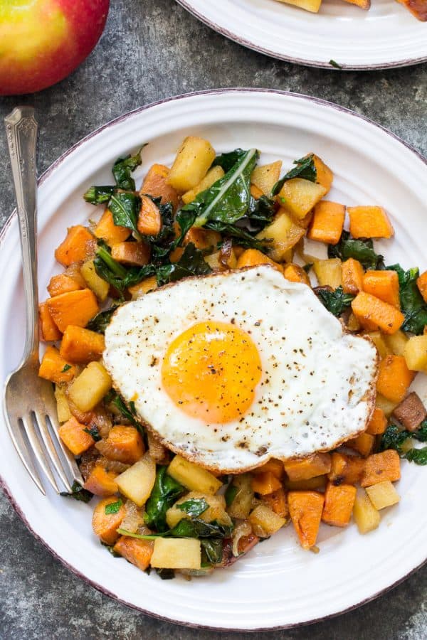 Sweet Potato Apple Kale Hash with Caramelized Onions {Whole30}