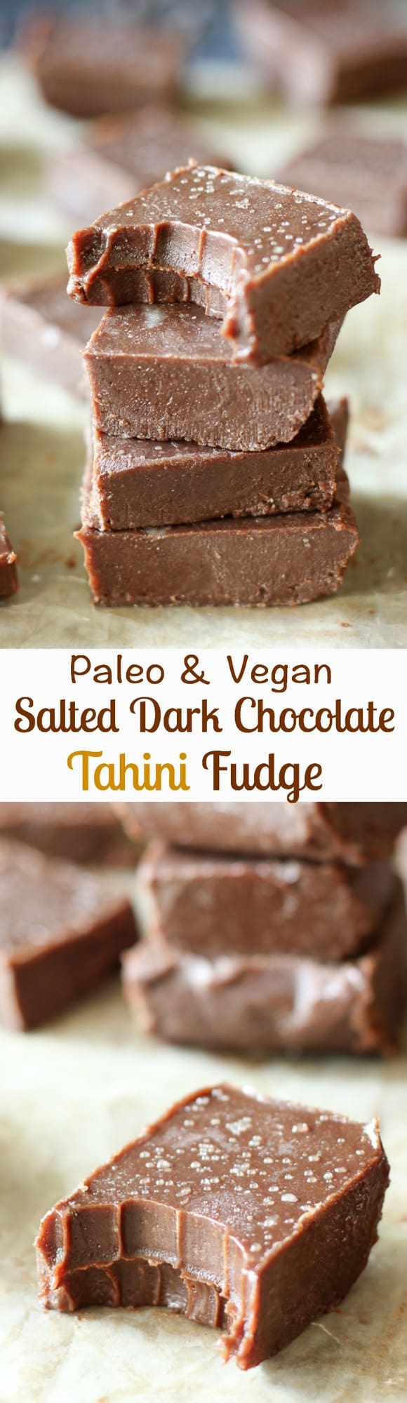 Paleo & Vegan salted dark chocolate tahini freezer fudge