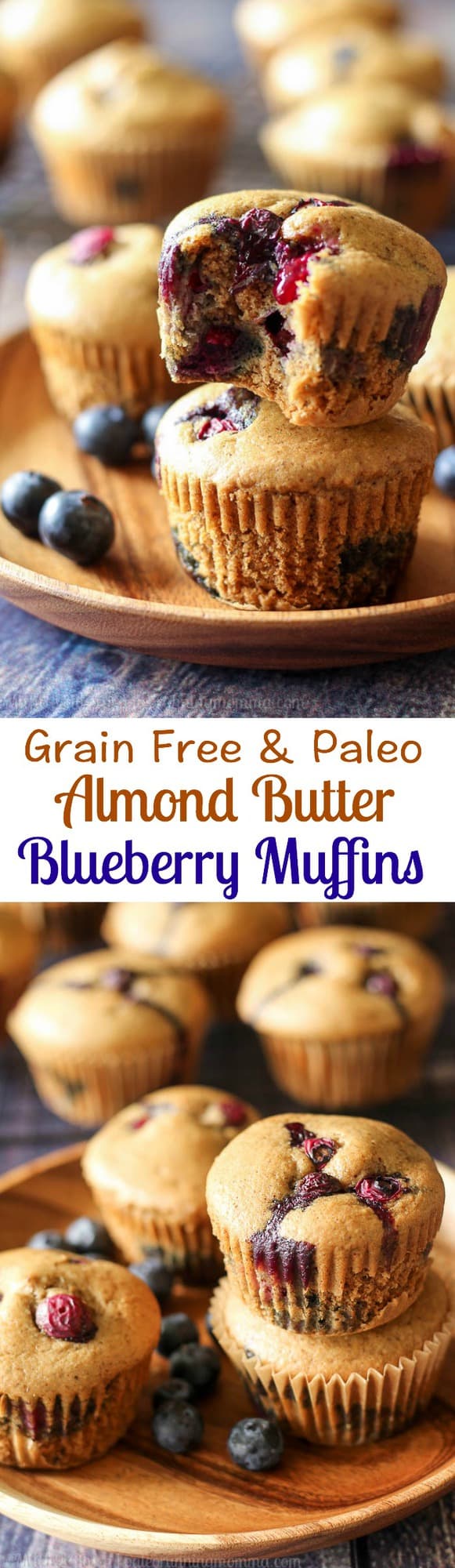 Simple grain free and paleo blueberry muffin made with almond butter for amazing flavor and texture. Healthy breakfast o