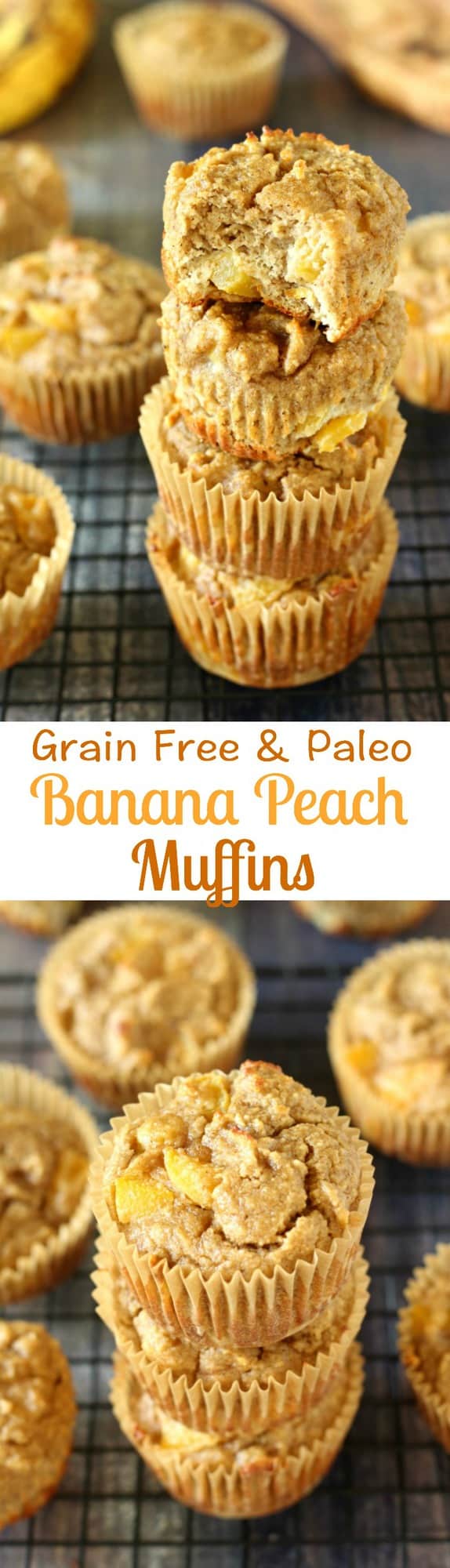 grain free and paleo banana peach muffins - healthy and bursting with sweet banana peach flavor - healthy paleo muffins for breakfast or snack