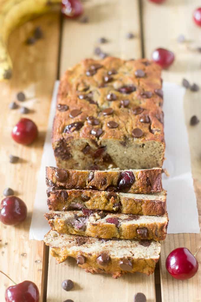 cherry chocolate chip banana bread {paleo & nut free}