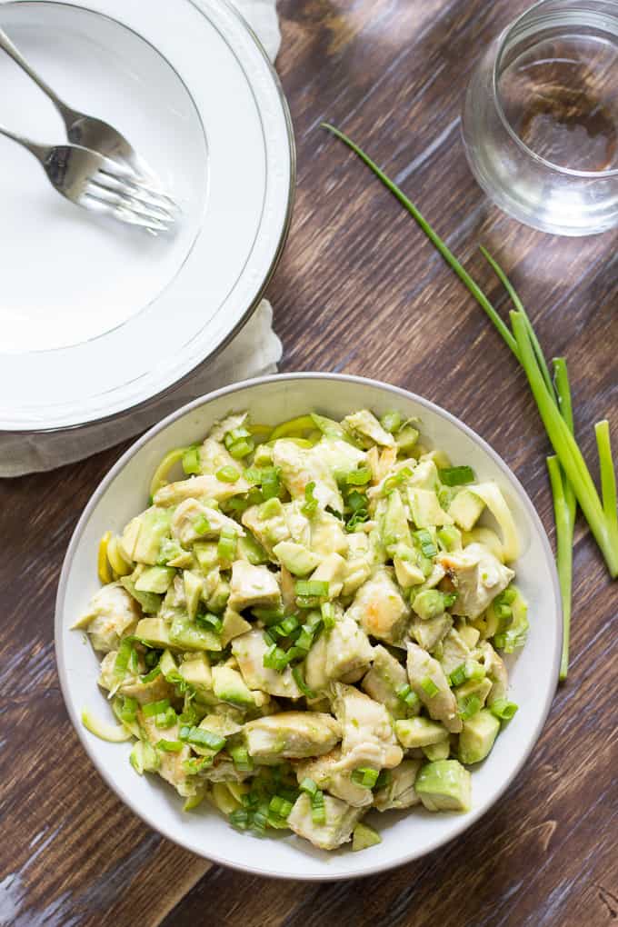 Zucchini Pasta with Chicken and Scallion Avocado Sauce {Whole30}