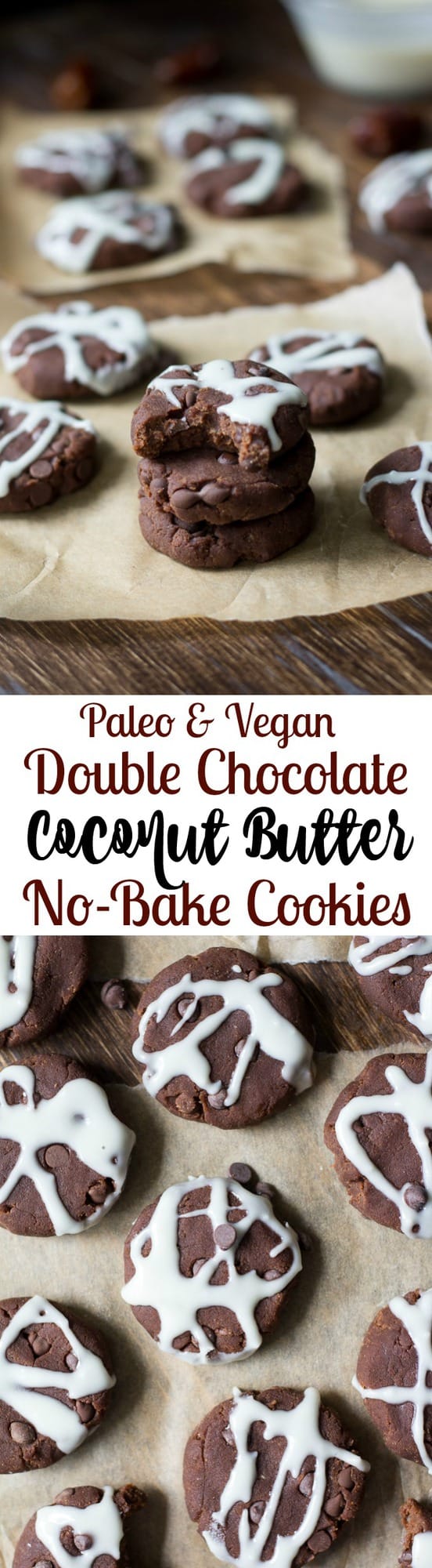 No Bake Chocolate Coconut Butter cookies - paleo and vegan, fruit sweetened, no refined sugar, healthy and kid friendly!