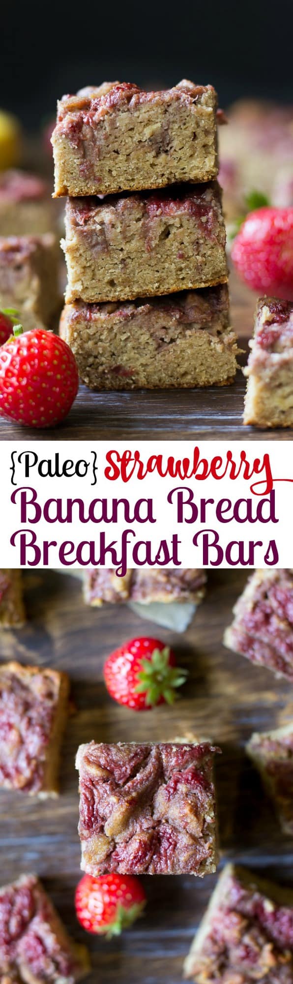 Paleo Strawberry Banana Bread Breakfast Bars that are grain free, Paleo, seriously delicious and very kid friendly! #Stopandshop #betterforyou #ad