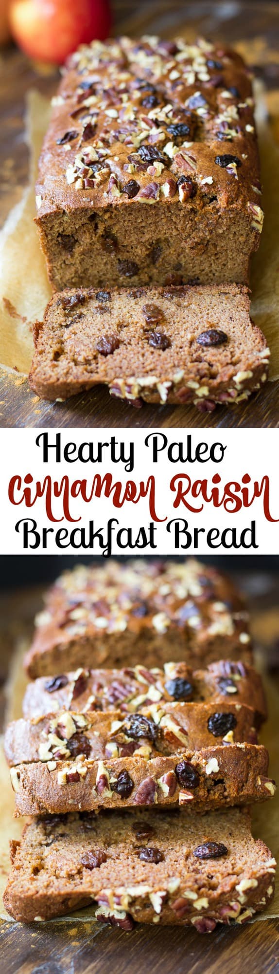 Hearty Cinnamon Raisin Paleo Breakfast Bread that's great alone or toasted with your favorite nut butter! Gluten free, grain free, dairy free