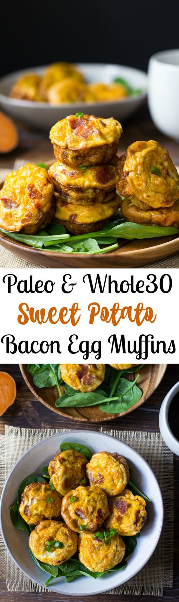 paleo and Whole30 friendly Sweet Potato Bacon Egg Muffins that you can make ahead of time for an easy Paleo breakfast to grab and go!