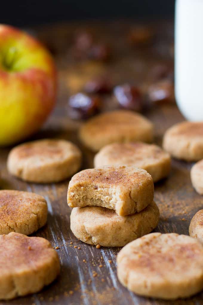 no bake apple cinnamon cookies on a wooden board