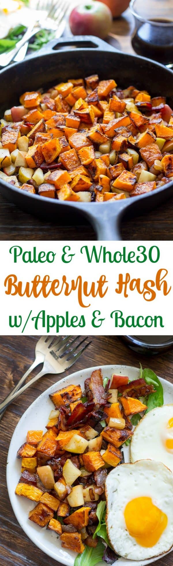 Roasted Butternut Squash Hash with Apples & Bacon {Paleo & Whole30}