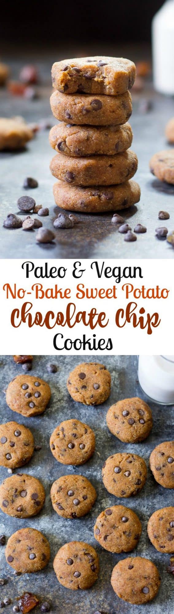 Sweet Potato No Bake Chocolate Chip Cookies {Paleo & Vegan}