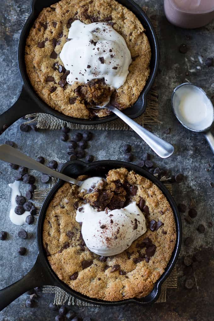 Chocolate Chip Cast Iron Chocolate Chip Cookie - Feeding Your Fam