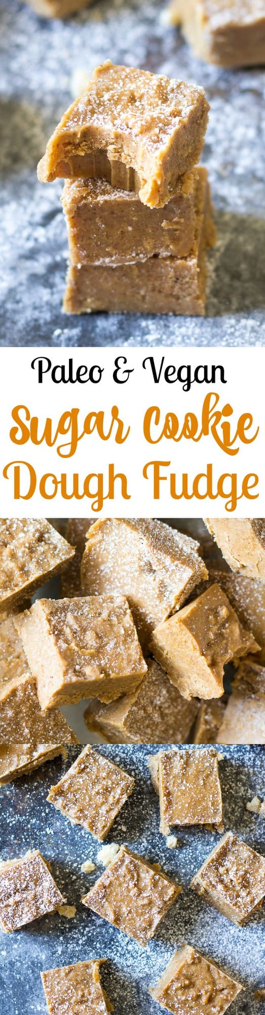 This creamy, rich and sweet Vanilla Sugar Cookie Dough Fudge is secretly healthy for you but you'd never guess! Paleo and vegan sugar cookie dough is swirled through vanilla fudge, then chilled to achieve the perfect texture. Great for the holidays or anytime!