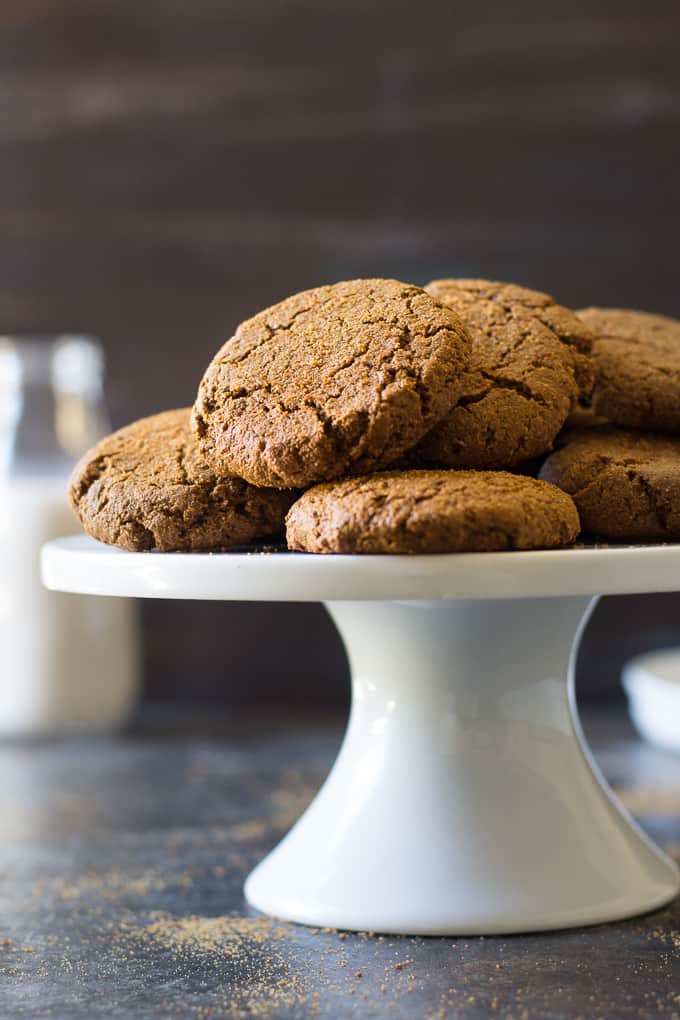 Big soft and chewy Paleo ginger cookies that no one will believe are Paleo! Perfect as a Christmas cookie, for cookie exchanges or as an anytime dessert. Grain free, gluten free, dairy free.