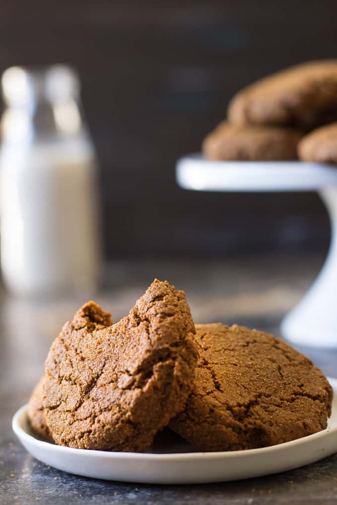 Big soft and chewy Paleo ginger cookies that no one will believe are Paleo! Perfect as a Christmas cookie, for cookie exchanges or as an anytime dessert. Grain free, gluten free, dairy free.