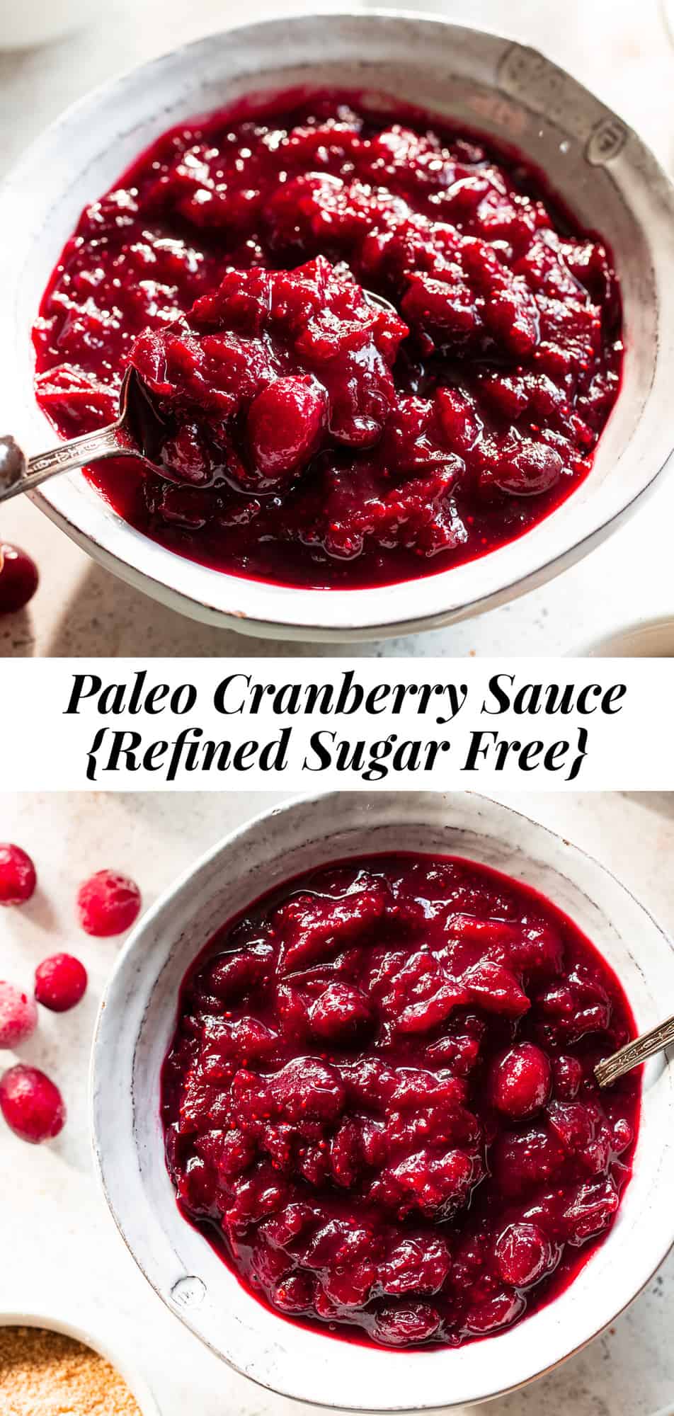 This is my go-to recipe for the simplest homemade Paleo Cranberry Sauce that's a family favorite! An easy tweak makes this holiday (or anytime!) favorite refined sugar free, vegan, Paleo, and healthy. #paleo #cleaneating #Thanksgiving #cranberrysauce #vegan