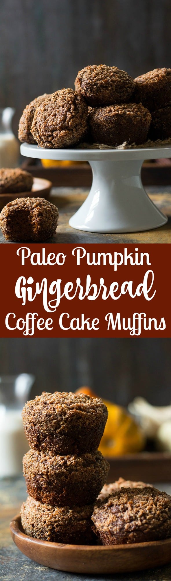 Pumpkin Gingerbread Paleo Coffee Cake Muffins - great for the holiday season or anytime for a healthy snack or dessert