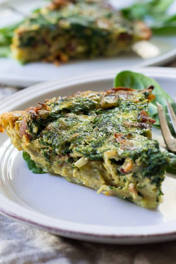 Paleo & Whole30 Spinach Quiche with Bacon Mushrooms and Onions