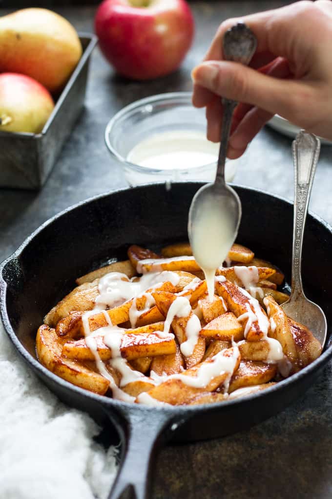 Incredibly easy and delicious Sautéed Apples & Pears with Cinnamon and Coconut Butter that's Paleo, Vegan, and Whole30 compliant. No added sugar or sweeteners, dairy free, gluten free.