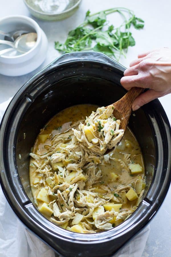 Slow Cooker White Chicken Chili with Sweet Potato {Paleo & Whole30}