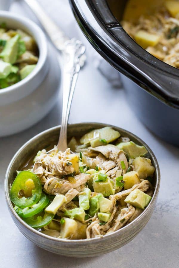 Slow Cooker White Chicken Chili with Sweet Potato {Paleo & Whole30}