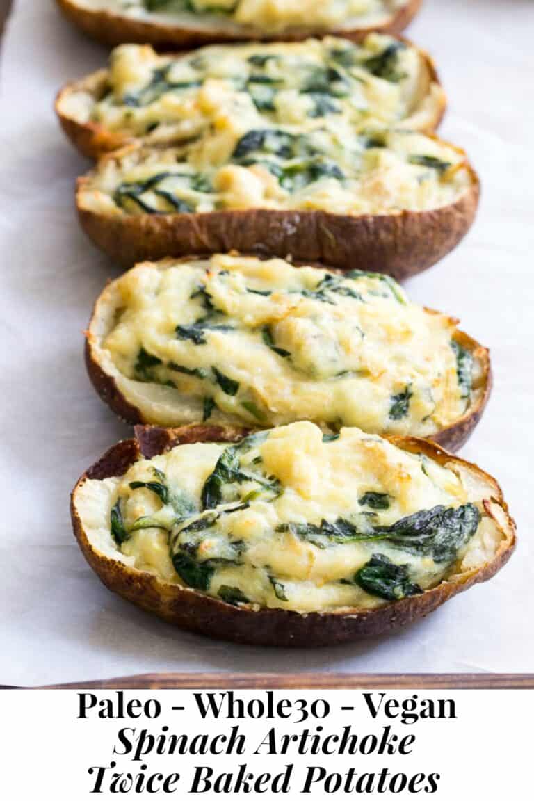 Spinach Artichoke Twice Baked Potatoes {Paleo, Whole30, Vegan} The