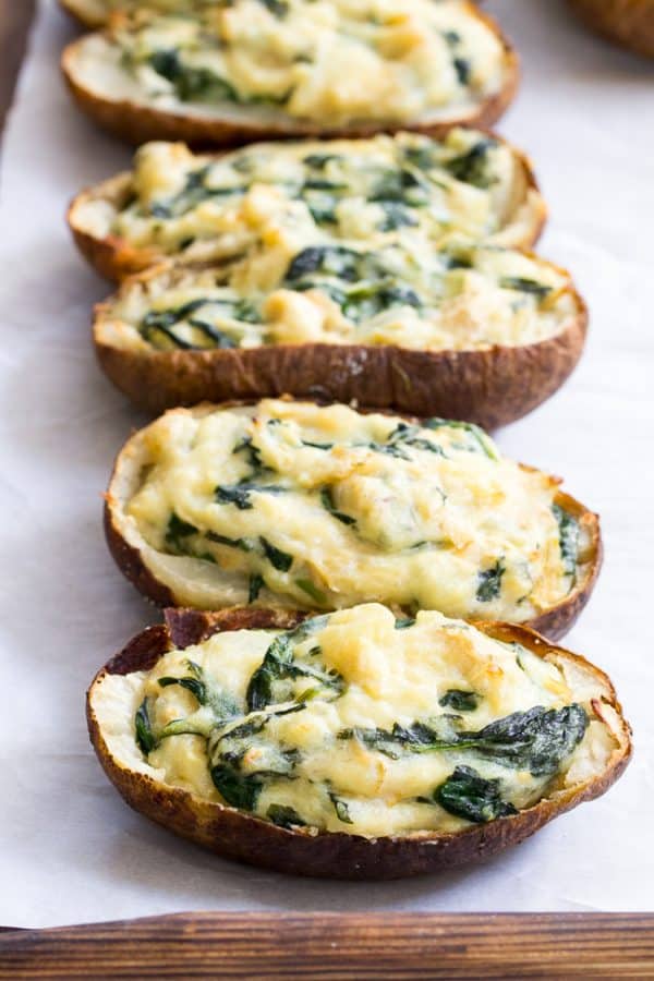 Spinach Artichoke Twice Baked Potatoes