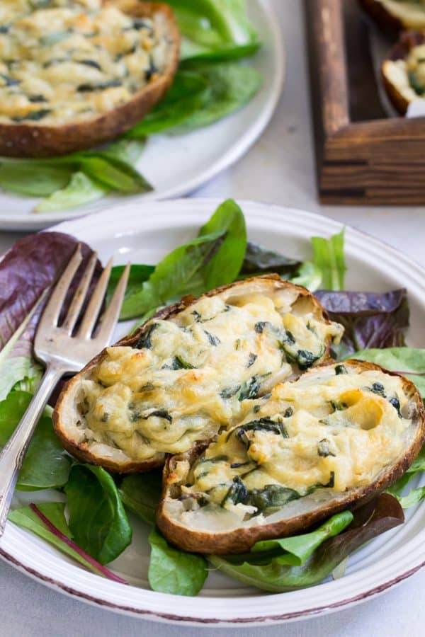 Spinach Artichoke Twice Baked Potatoes {Paleo, Whole30, Vegan} The
