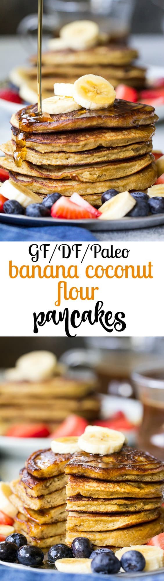 These Paleo banana coconut flour pancakes are so perfectly fluffy, moist and sweet that you won't believe they're grain free, dairy free, nut free and refined sugar free! Your family's paleo breakfast just got a delicious addition! 