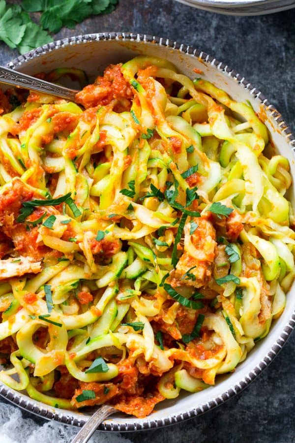 Zucchini Pasta with SunDried Tomato Cream and Chicken {Whole30} The