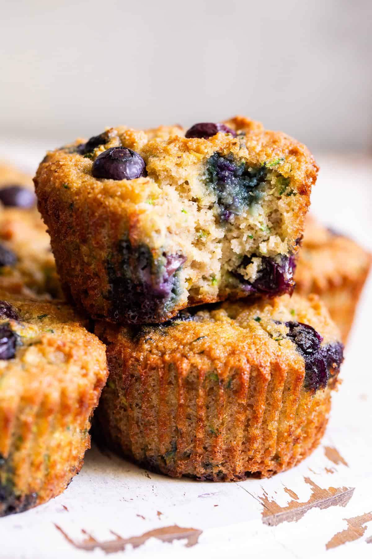 Healthy blueberry zucchini muffins made with almond flour and fresh blueberries.