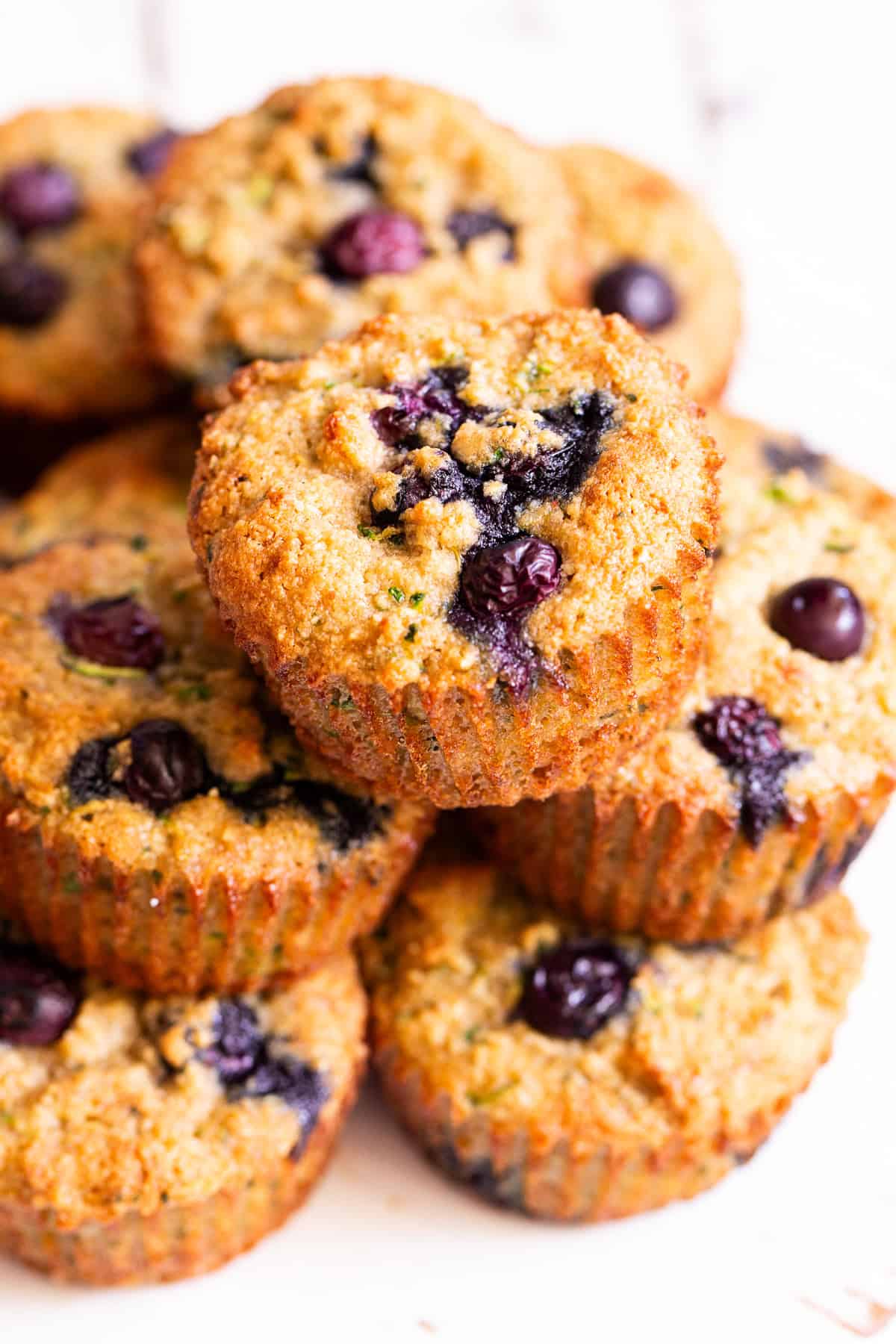 Healthy blueberry zucchini muffins made with almond flour and fresh blueberries.