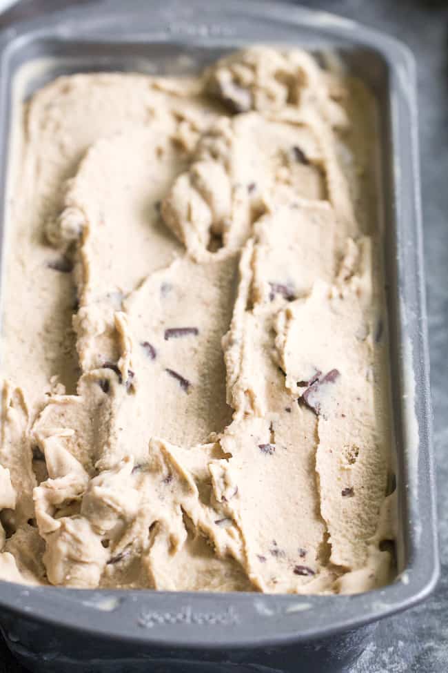 This easy dairy-free, paleo and vegan espresso chocolate chip ice cream has the perfect balance of coffee flavor and dark chocolate chips.  The ingredients are quickly blended and then churned for a rich, creamy and healthy frozen dessert!