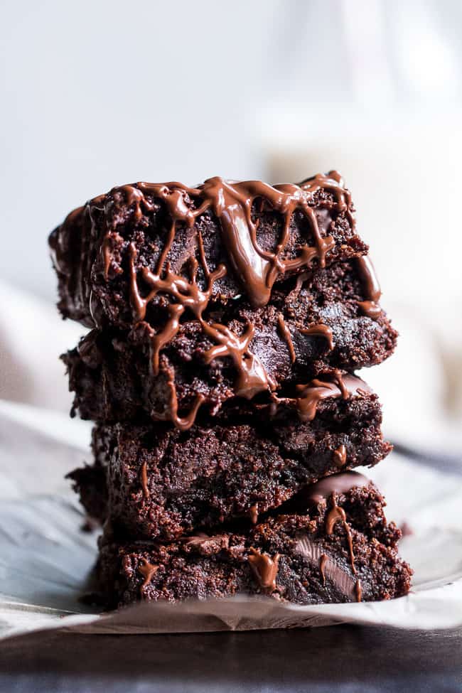 These are the most delicious fudgy paleo and vegan brownies that you'll ever make! Raw cacao, unsweetened chocolate and chocolate chunks make them extra chocolatey with rich flavor and chewy fudge-like texture. Kid approved, gluten-free, dairy-free and great when you need a healthy chocolate indulgence!