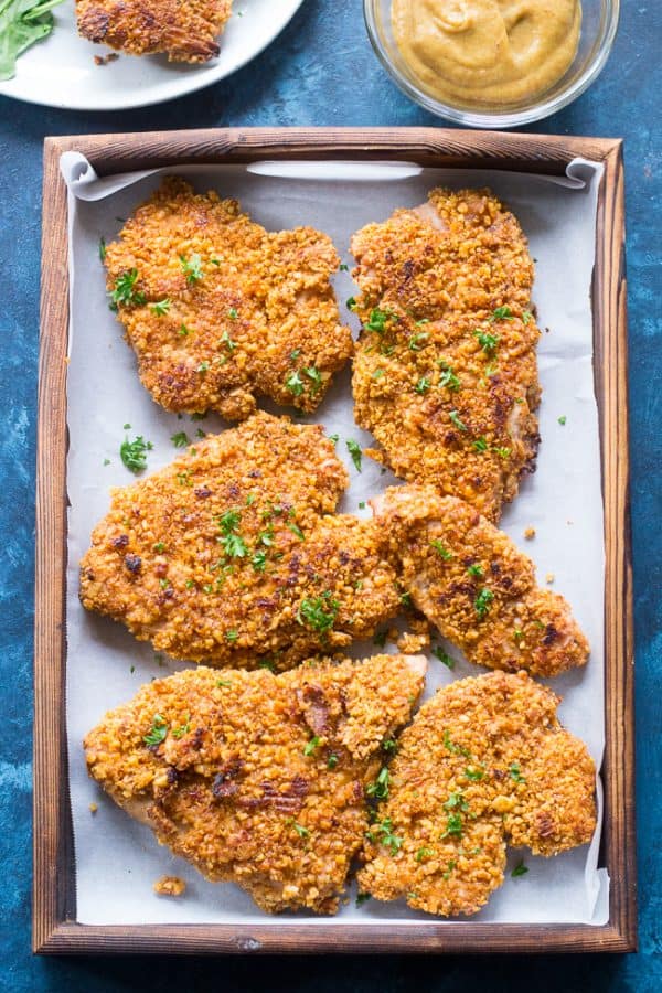 Walnut Crusted Turkey Cutlets Cutlets with "Honey" Mustard {Whole30}