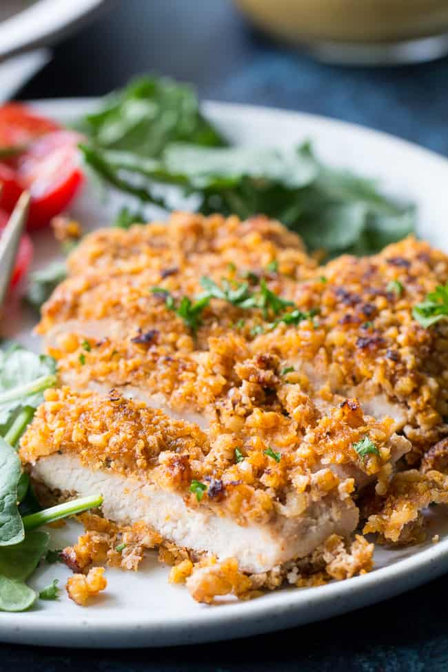 These crispy walnut crusted turkey cutlets are baked with a date-sweetened “honey” mustard sauce for a delicious and healthy Paleo and Whole30 friendly meal! Extra sauce for dipping makes these fun and kid-approved too. (#AD) Made in partnership with @serveturkey for #TurkeyLovers Month. 