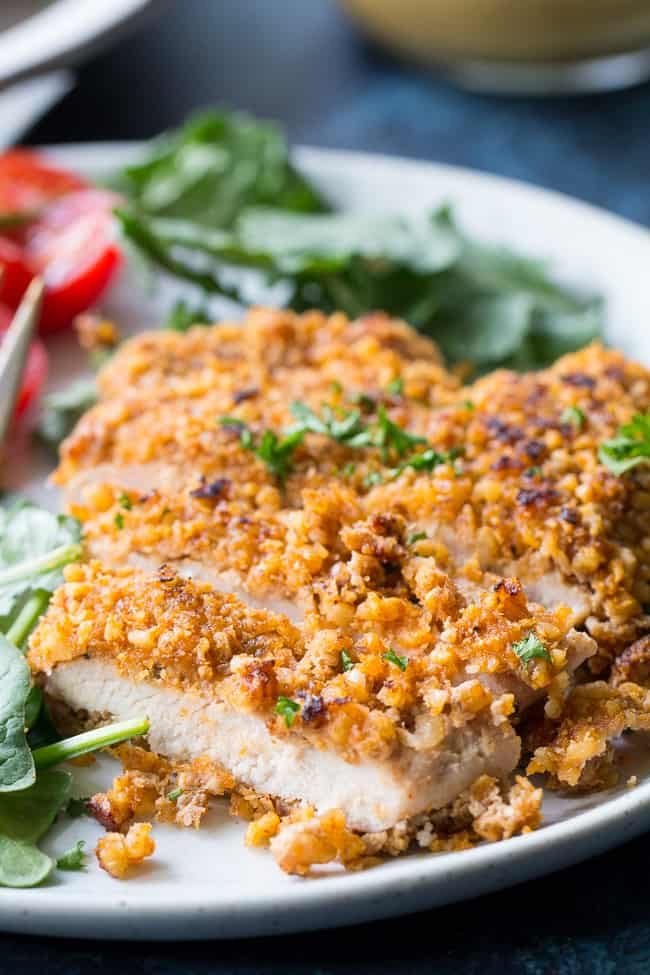 Walnut Crusted Turkey Cutlets Cutlets with "Honey" Mustard {Whole30}