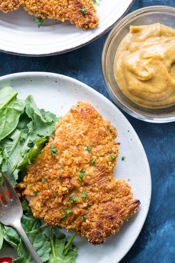 Walnut Crusted Turkey Cutlets Cutlets with "Honey" Mustard {Whole30}