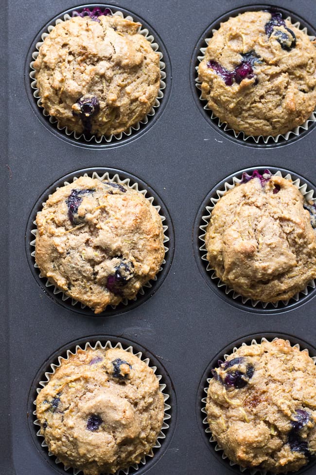 Tender, moist and hearty grain free and paleo blueberry zucchini muffins that everyone will love! The right combination of grain free flours gives them classic texture and unrefined coconut sugar adds the right amount of sweetness. Gluten free, dairy free, kid approved and great for breakfasts, brunches and snacks.