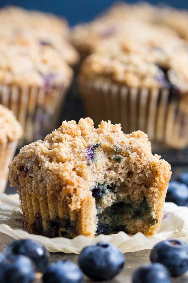 These Paleo Blueberry Muffins have classic flavor and texture plus the perfect crumb top - it's downright addicting!   Have one freshly baked or make them ahead of time and enjoy as a part of your breakfast or a grab-n-go snack.  They're grain free, dairy free, gluten-free and refined sugar free.