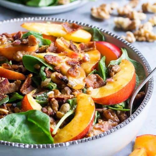 Nectarine Spinach Salad with Bacon & Walnuts {Paleo & Whole30}